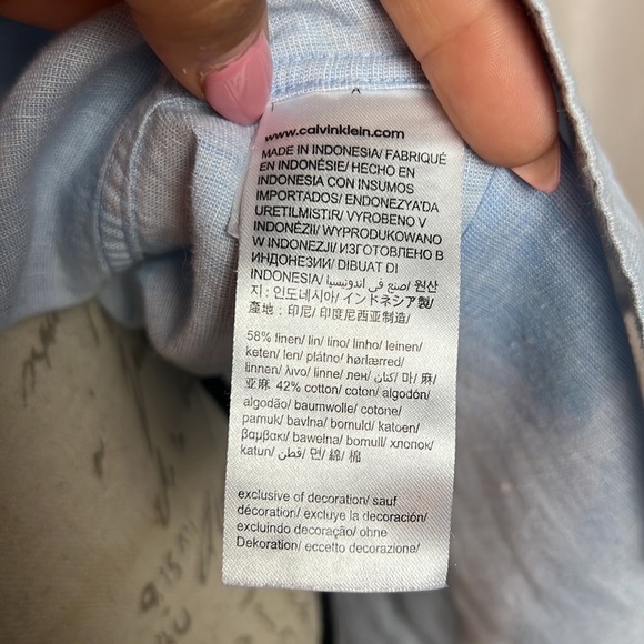Calvin Klein Men's Short Sleeve Lightweight Cotton Linen Button Down Medium Blue - Picture 6 of 9